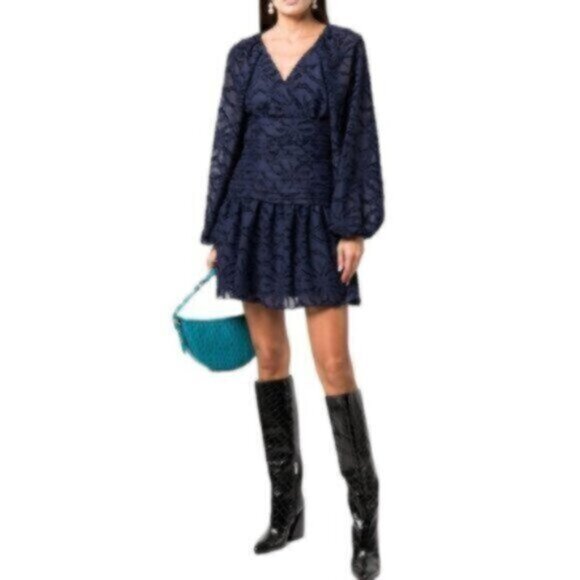 NWT Tanya Taylor Eva Navy Blue Puff Sleeve Mini Dress - Picture 3 of 13